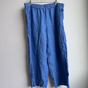 Eileen Fisher 100% Organic Linen Wide Straight Cropped Pants Pull On Size XL